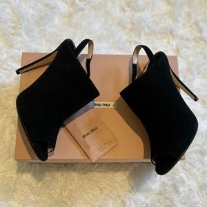 MIU MIU black suede mule peep toes